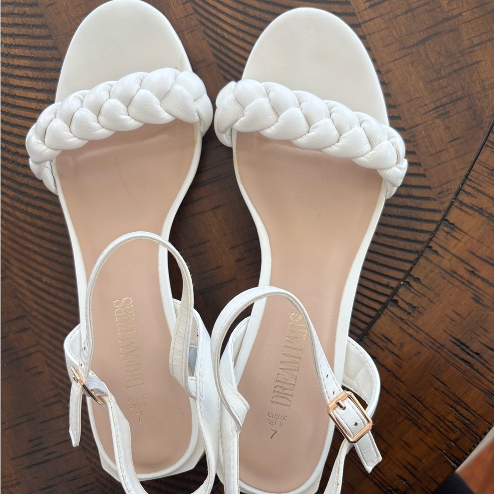 Dreampairs Elegant White Braided Sandals Block Herl Open Toe Slingback Size 7 - Picture 6 of 11